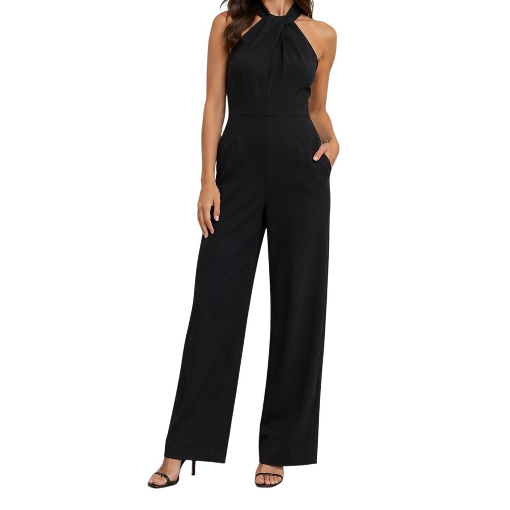 Julia Jordan Black Jumpsuit‎ With Halter Twist Front Wide Leg Size 16